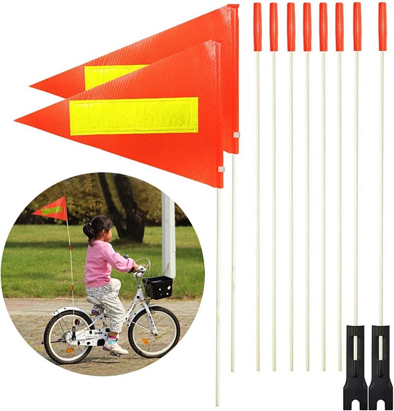 Uelfbaby 2Pcs Bike Safety Flag With Reflective Stripe - 6 Ft Heavy Duty Fiberglass Pole, Polyester Full Color Tear-Resistant Waterproof Orange Double-Sided Reflective Flag - Image 1